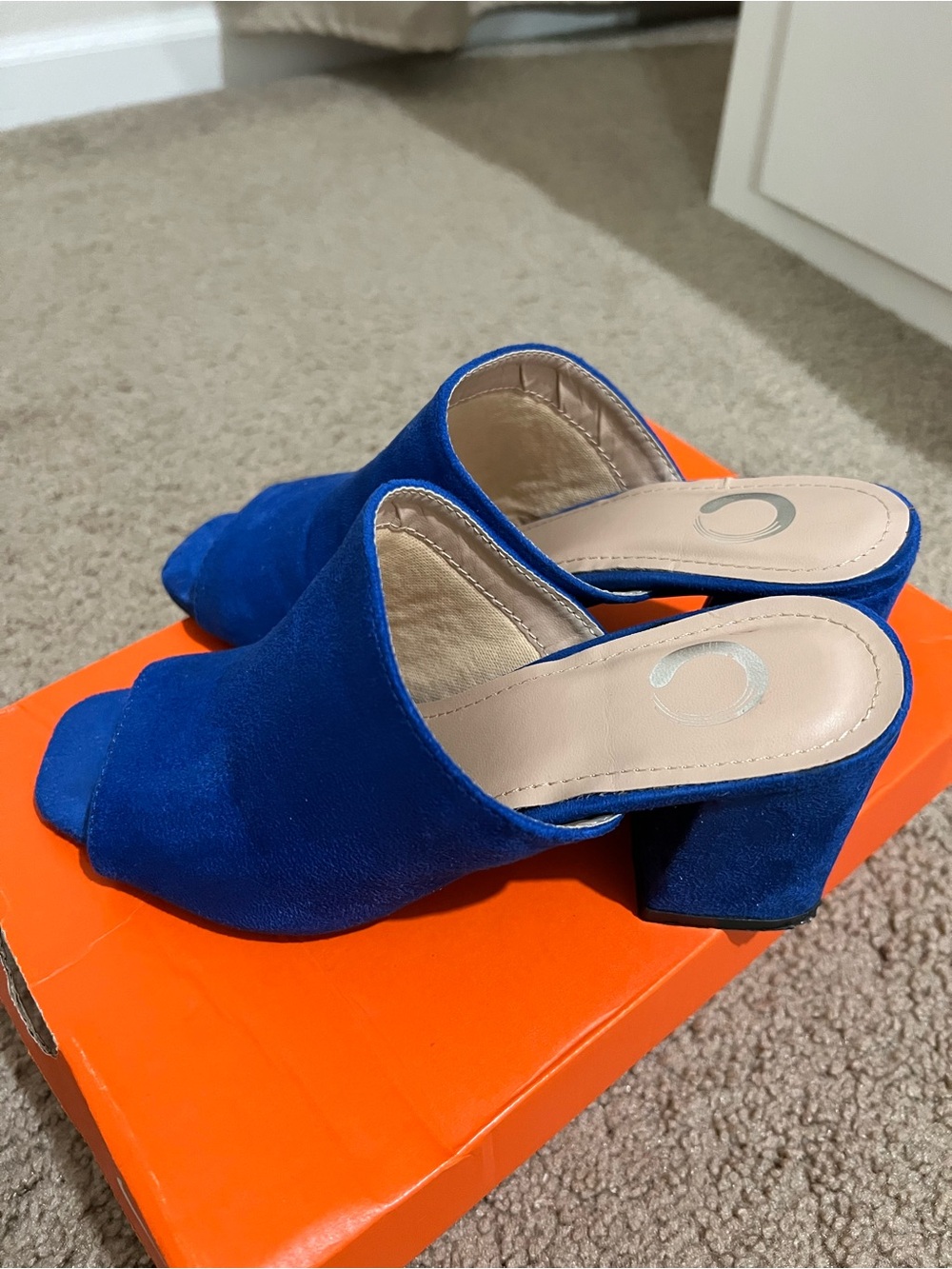 Journee Collection Royal Blue Suede Block Heel Mules
